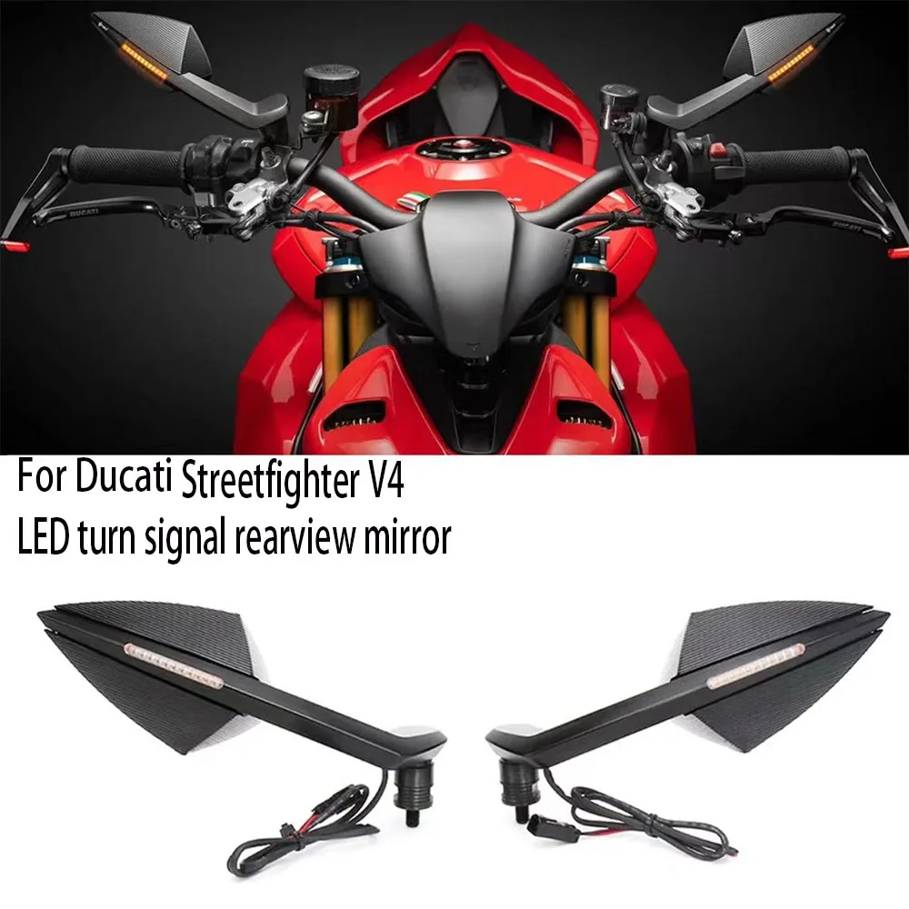 

For Ducati Streetfighter V4 Motorcycle Adjustable Side Mirrors With LED Turn Signal Indicator StreetfighterV4 Rearview Mirrors