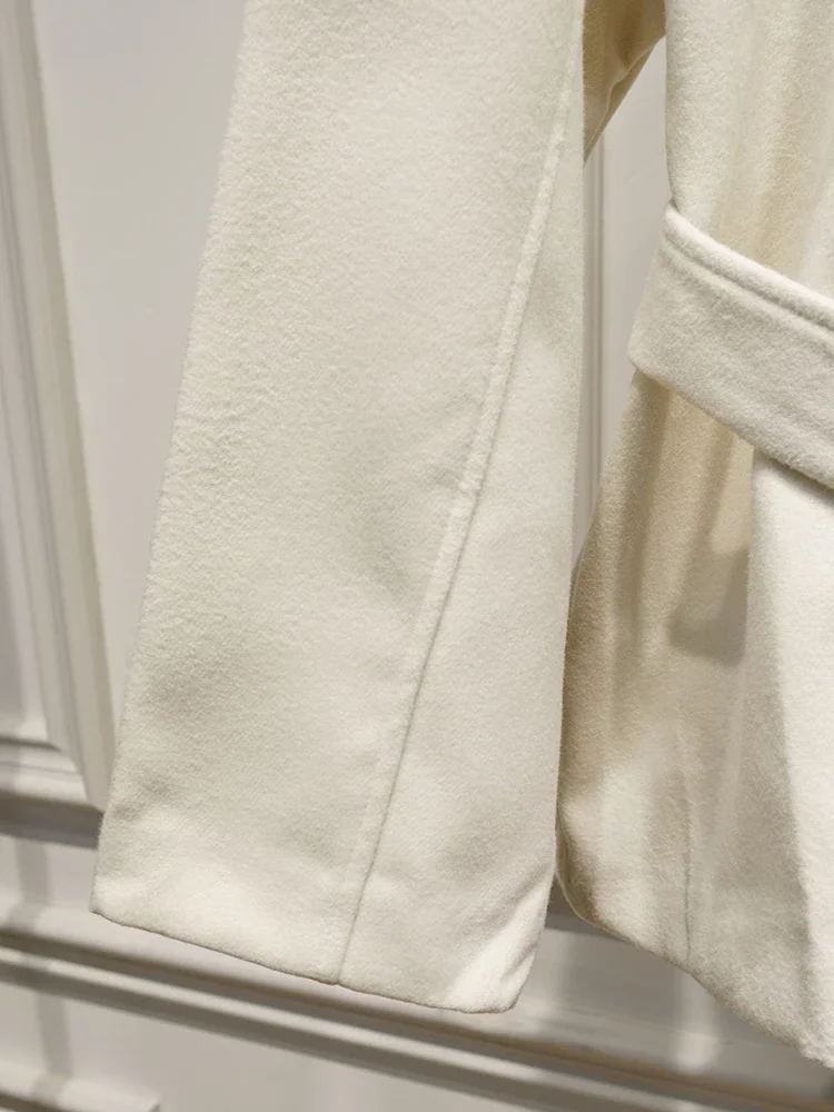 Elegante Wolljacke mit Gürtel und Schnürung für Damen, Herbstmode, Langarm, Kurze Jacke, 2025 Neue Damen-Streetwear-Oberbekleidung – Detail 4