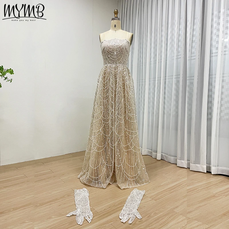 

MYMB new Champagne Off Shoulder A-Line Long Evening Dress for Wedding Party Dubai Luxury Beaded Formal Occasion Gown MY30067-2