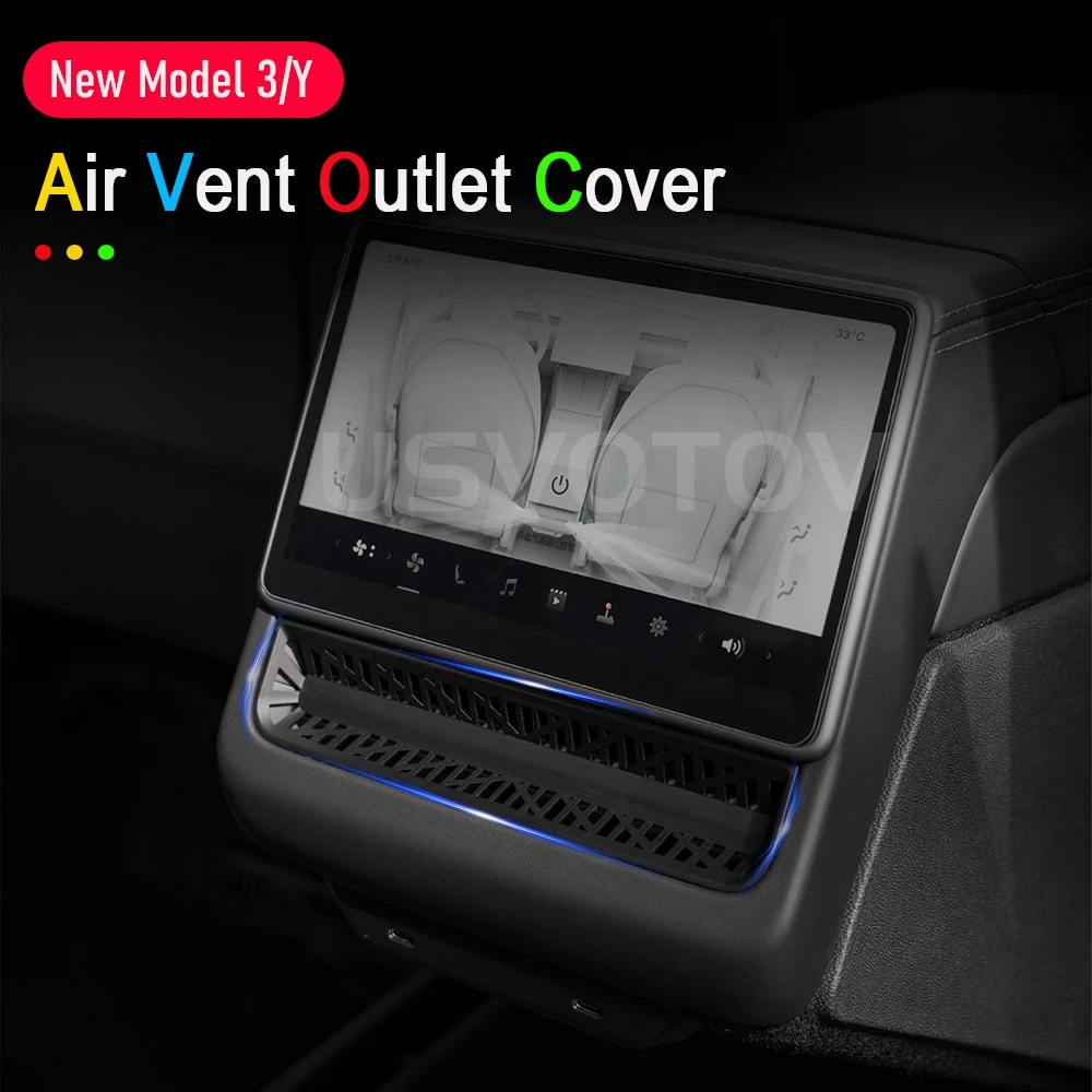 Para 2026 2025 Tesla Model 3 YL Y Juniper: Capa da Saída de Ar Traseira, Grelha Protetora da Saída de Ar do Console Central e Acessórios de Acabamento da Saída de Ar