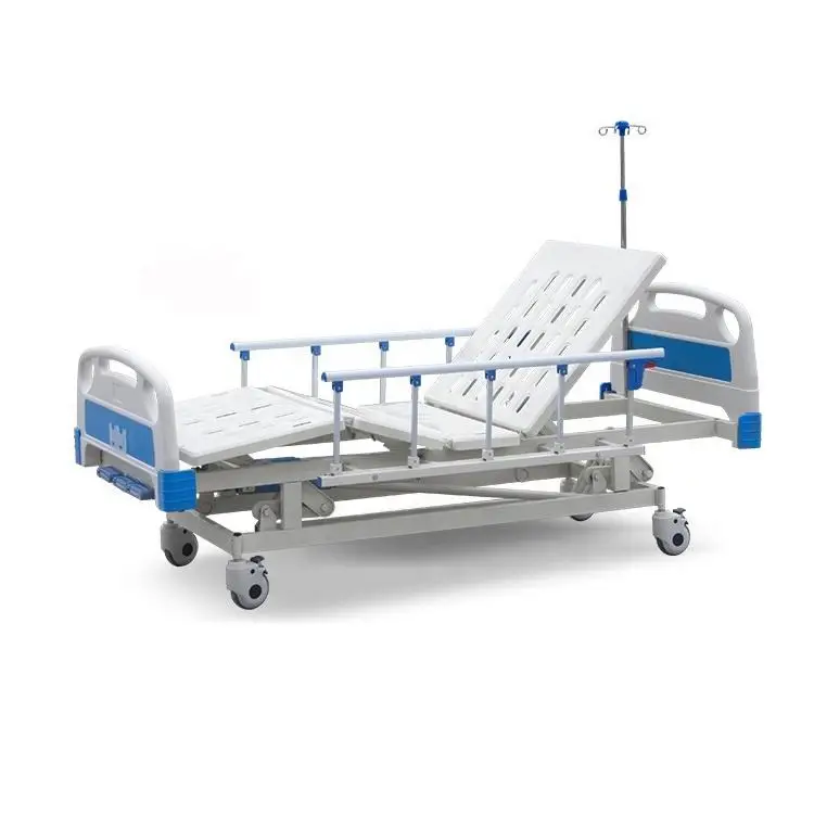 High-quality Multifunctional Manual Bed Adjustable Bed For Sale ABS Type Three-crank Bed With Casters And Guardrail