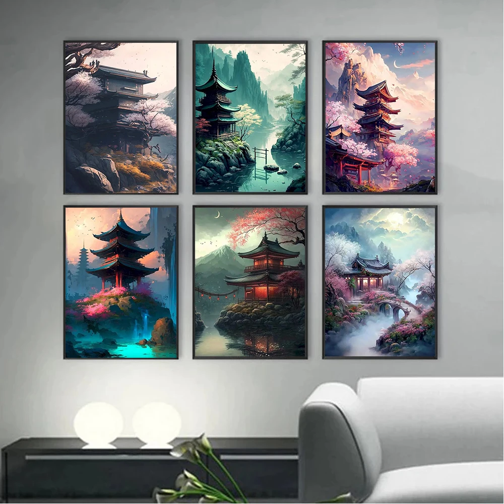 

Abstract Deep Forest Attic Fantasy Scenery Pavilion Wall Art Poster Print For Living Room Bedroom Canvas Painting For Home Decor