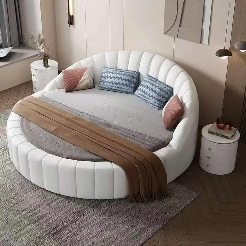 &*Popular Selling Modern Furniture High Quality Velvet Circle Beds love Hotel king Size Velvet Bedroom Bed Double Luxury  Bed