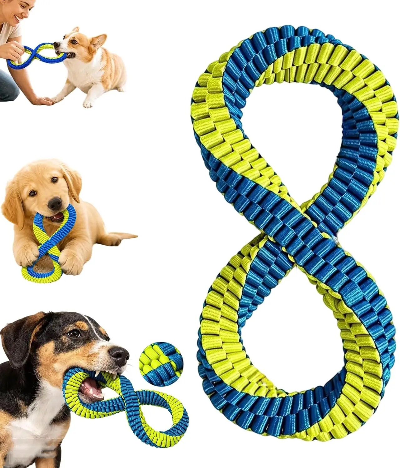Washable Dog Rope Toy Nylon Teeth Cleaning Dog Chew Toy Tear‑resistant Figure-8 Double-Loop Design Interactive Dog Toy