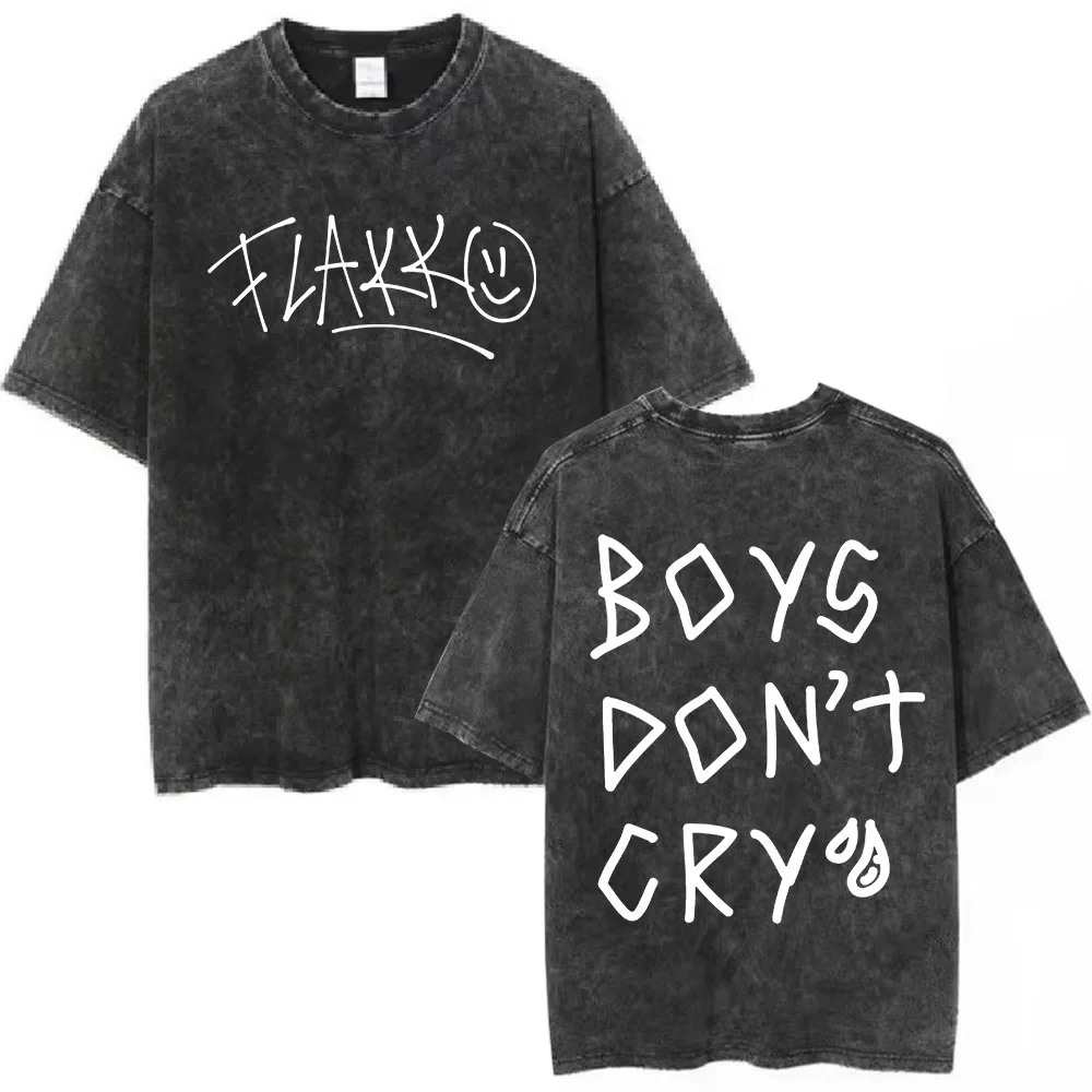 Washed Vintage Rels B Flakk Skiny Flakk Smile T-shirt Boys Don't Cry Letter Graphic T-shirts Men Women Casual Oversized T Shirts