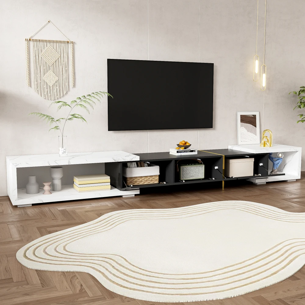 Moderner TV-Schrank mit variabler Länge (140–260 cm), drehbarer Funktion, weißes Hochglanz-Matt-Finish und goldenen Dekorationen – Detail 29