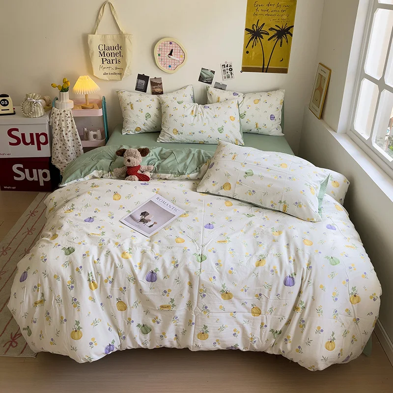 Fall Pumpkin Duvet Cover Queen Autumn Harvest Quilt Cover for Kids Adult Thanksgiving Bedspread Cover 4Pcs Botanical Bedding Set