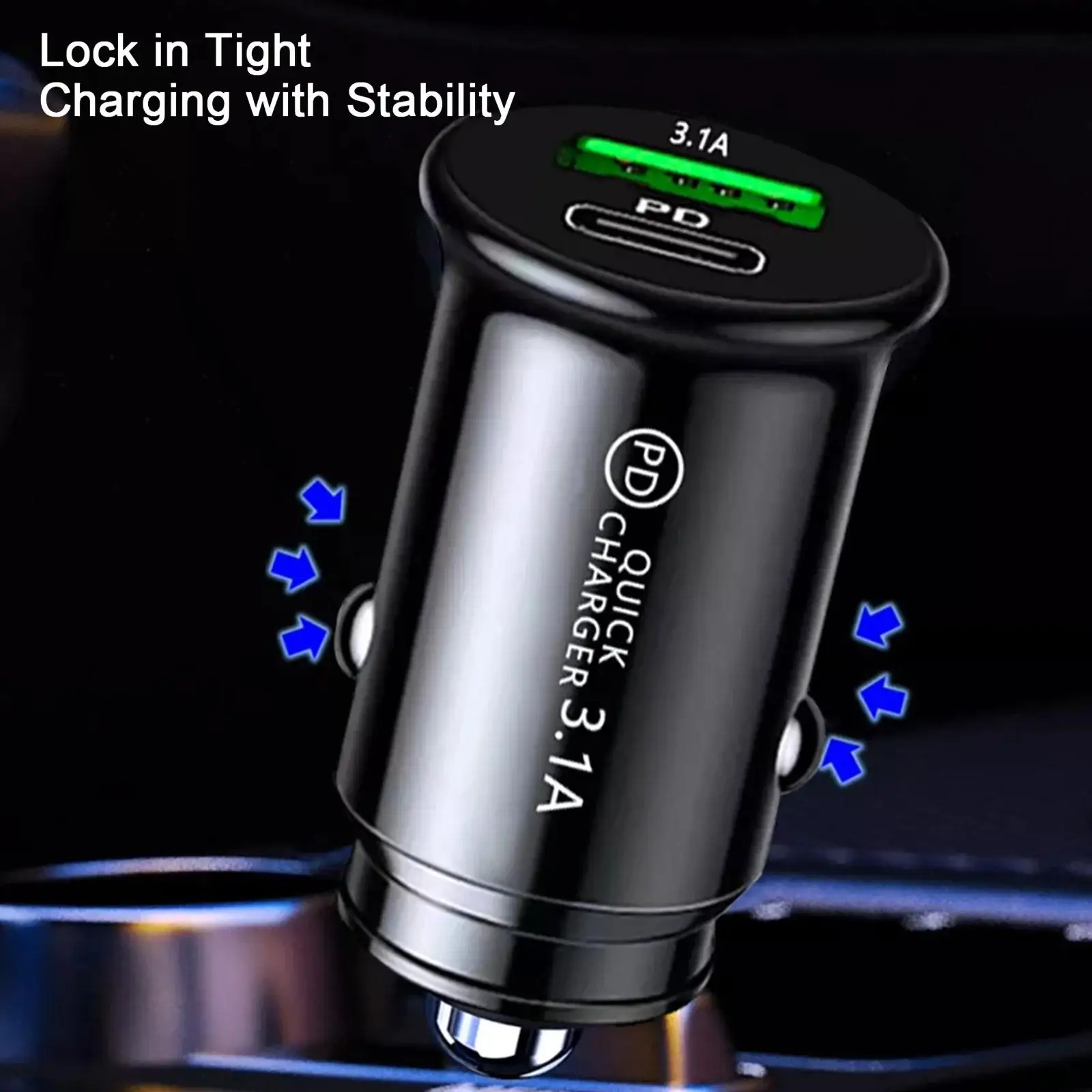 QC3.0 Car Charger Fast Charging White Black Mini Shape Car Lighter Slot PD 20W USB Type C Charge Adapter image 3