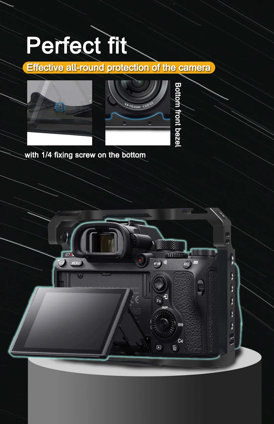 A7M4 A7R4 Kamera Vollkäfig Rig Griff Griff Arca-stil Kalten Schuh Halterung ARRI Ortung für Sony Alpha 7S III IV A7M3 A73 A7R3 A7S3 – Detail 2