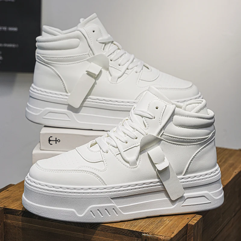 

Новые модные дизайнерские мужские кроссовки, осенние повседневные спортивные туфли для скейтборда для мужчин, высокие белые кроссовки на платформе, мужская обувь