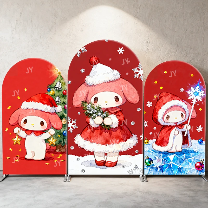 

Christmas My Melody Arch Backdrop Cover Sanrio Christmas Party Decor Festive Photo Booth Background for Kids Birthday Holiday
