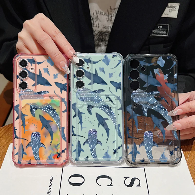 المحيط القرش الحوت قضية الهاتف لسامسونج غالاكسي A56 A16 A55 A35 A25 A15 S25 Edge S24 S23 الترا S24 FE حافظة للبطاقات محفظة غطاء من البولي يوريثان