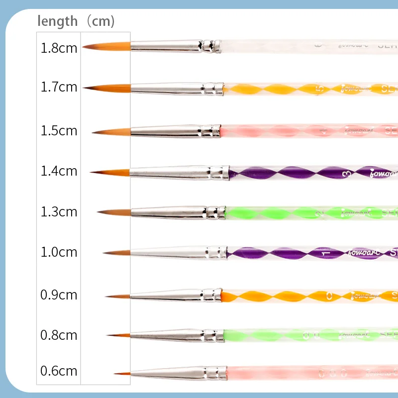 JOWOART Very Fine Tip Art Paint Brush Nylon Hair 9 Piece Watercolor Transparent Color Rod Hook Line Stroke Pen drawing supply