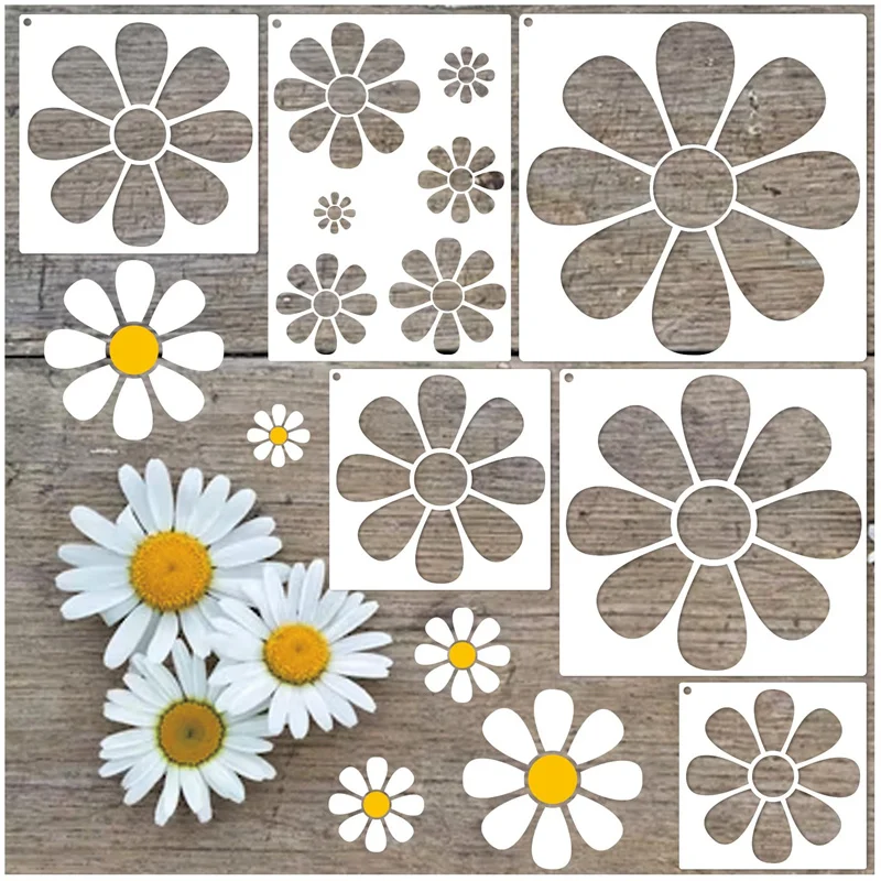 

6Pcs/Set Daisy Flower Painting Template DIY Layering Stencils Reusable Plastic Wall Spray Stencil For Card Wood Fabric Furniture
