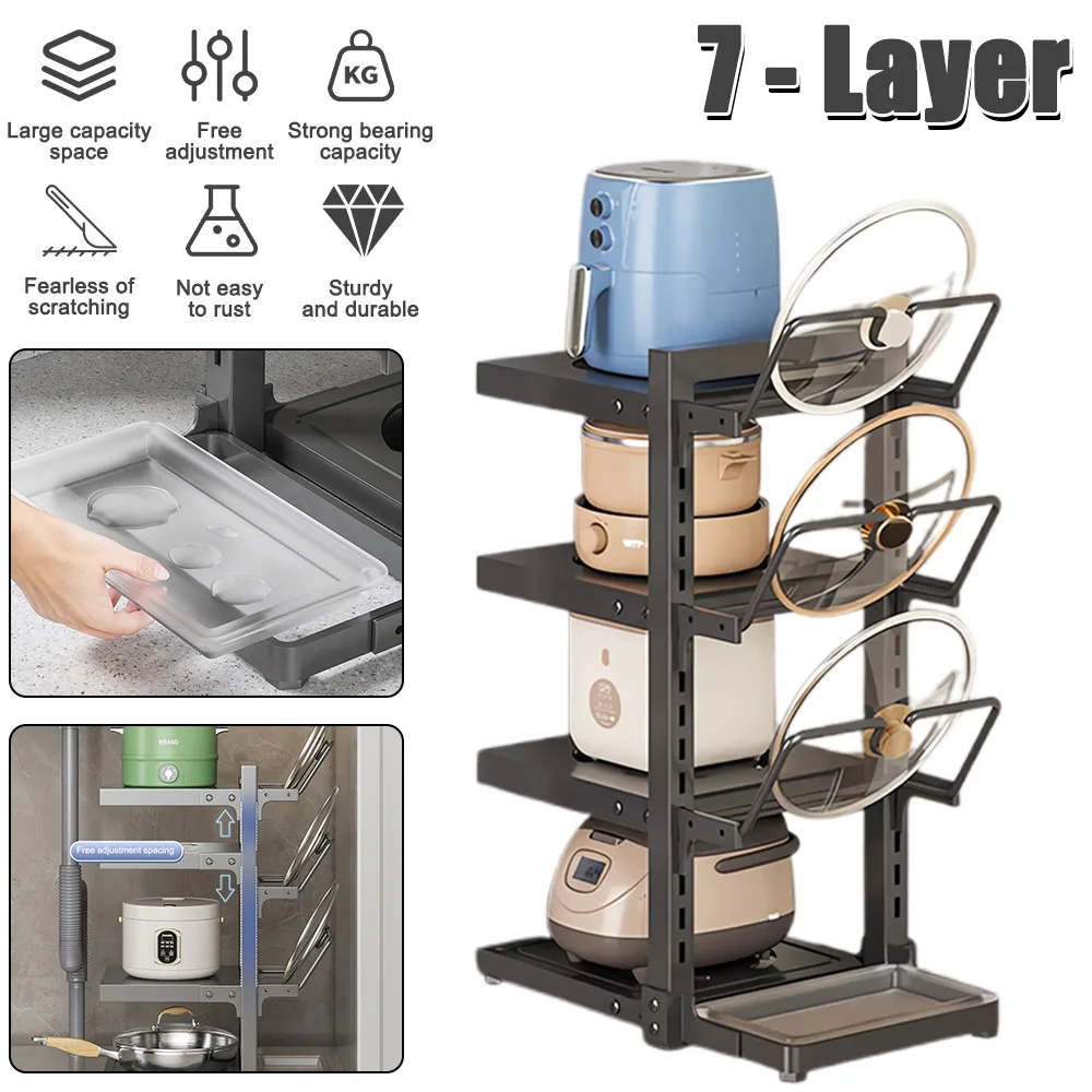 7 Etagen Topf- und Pfannenregal, Topf-Organisator, Küchen-Topf-Organisator, Heavy Duty Topf Pfanne Rack unter
