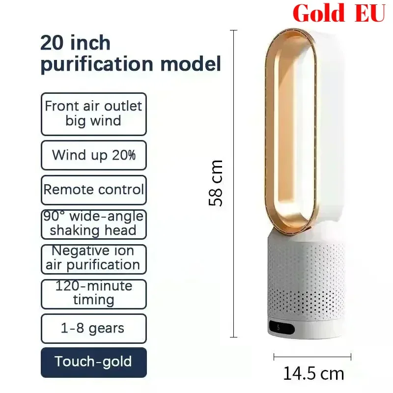 8-Speed Smart Bladeless Fan Intelligent Timing 90° Oscillation Remote Control Quiet Air Cooling Fan for Home Living Room Office image 3