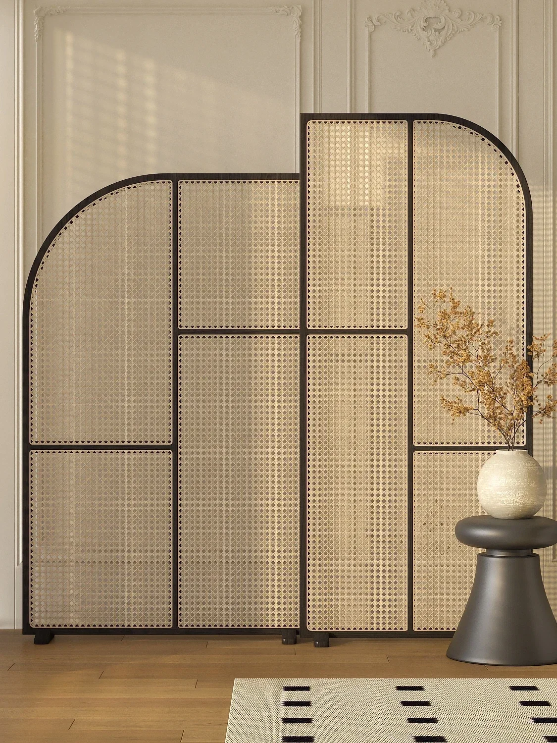 Japanese rattan screen partition living room mobile entrance entrance solid wood baffle modern simple bedroom B & B