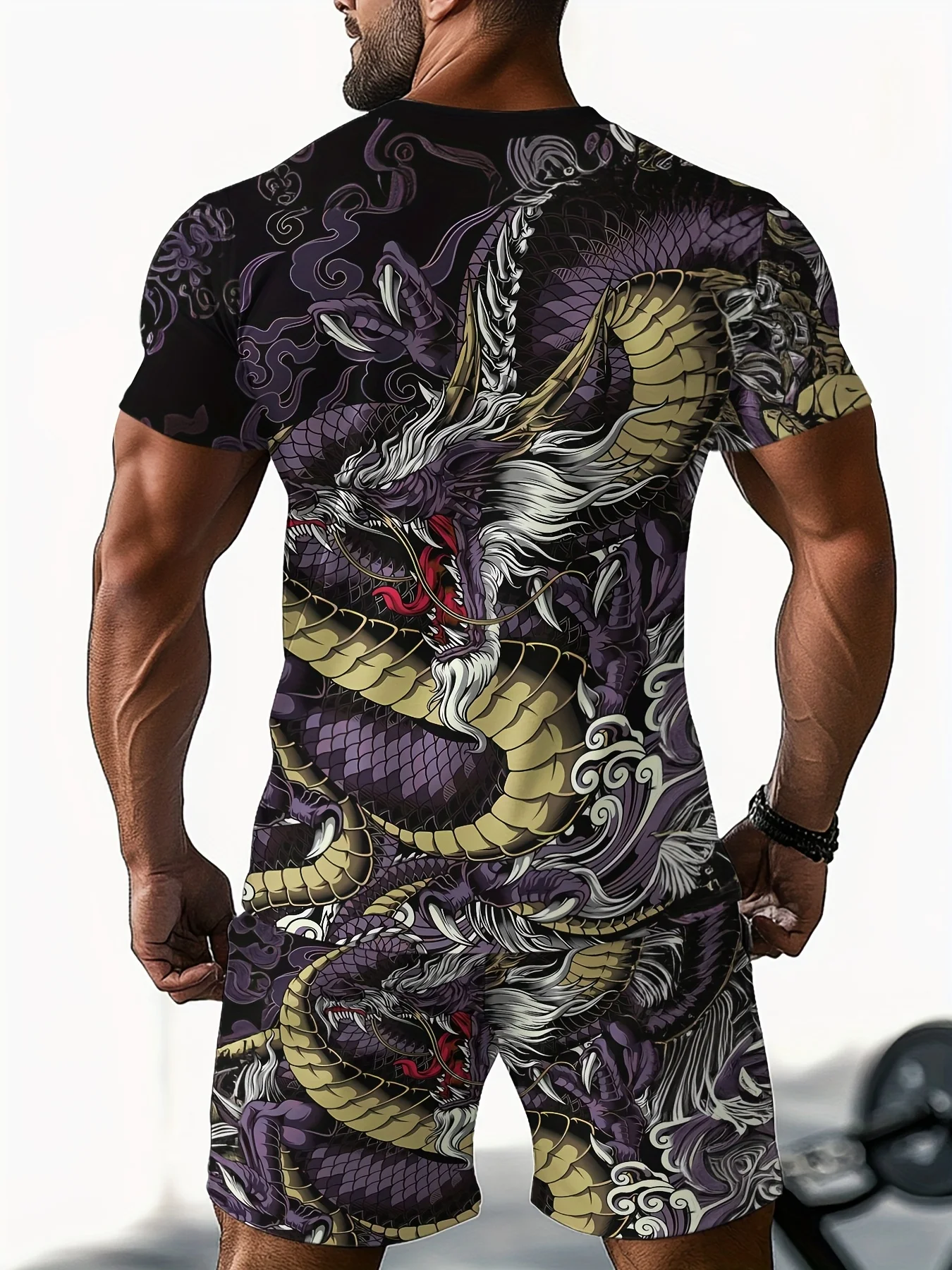 Leisure Sports Set, Breathable Outdoor Casual Men's T-shirt, Cropped Pants Set, Summer 3D Printing Set, Men's Adult Set