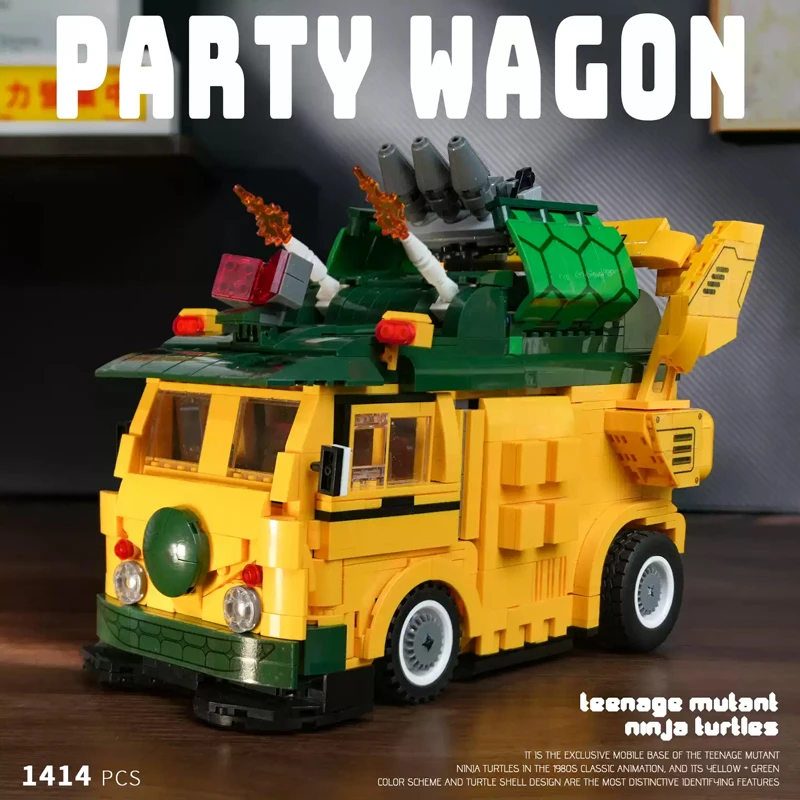 1414-teiliger MOC Film-Party-Van Turtles Auto Bausteine Retro Cartoon Schildkröten-Themen-Partywagen Modellbausatz Kreative Montage-Spielzeuge für Erwachsene Geschenke