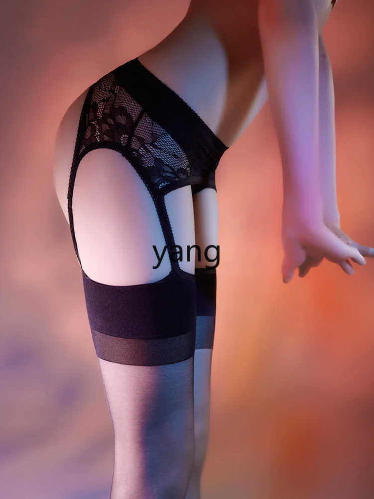 LMM black stockings suspenders integrated stockings women's ultra-thin hollowed-out high-grade silky half-over-the-knee
