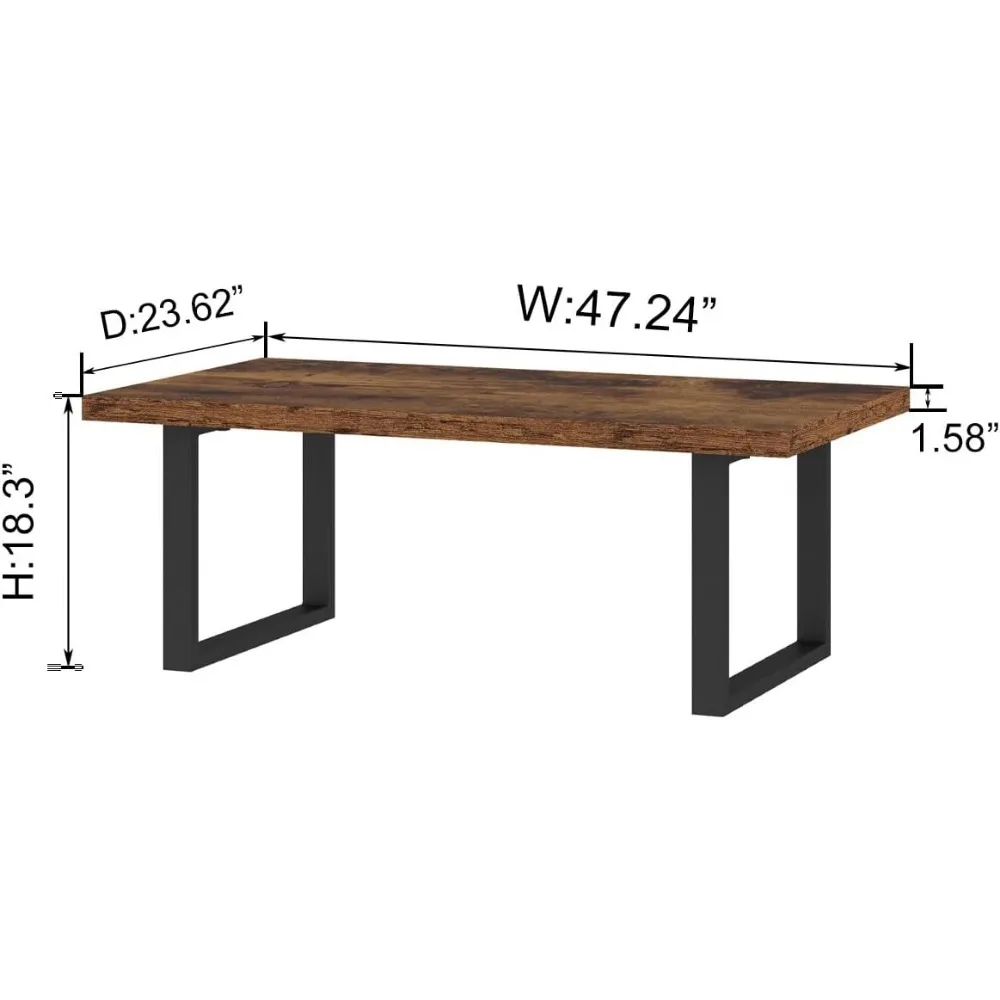 Table de salon rectangulaire industrielle rustique, table basse vintage, table centrale en bois, simple, 47 po