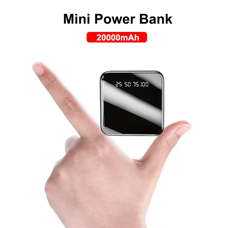 

20000mAh Mini Power Bank Portable Charger Mirror Screen LED Digital Powerbank External Battery for iPhone Xiaomi Huawei Samsung