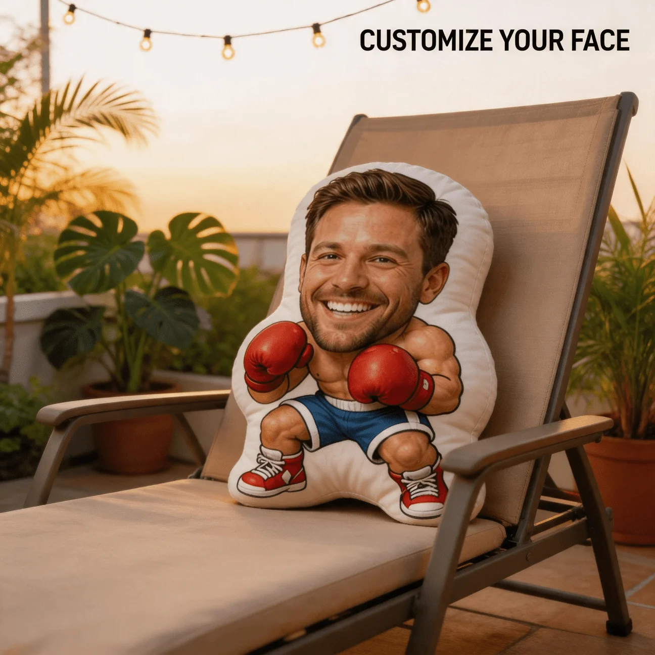 Custom Face Funny Shaped Pillow, Boxing Character Personalized Photo Decorative Cushion, 70CM Large Size Accent Pillow for Sofa