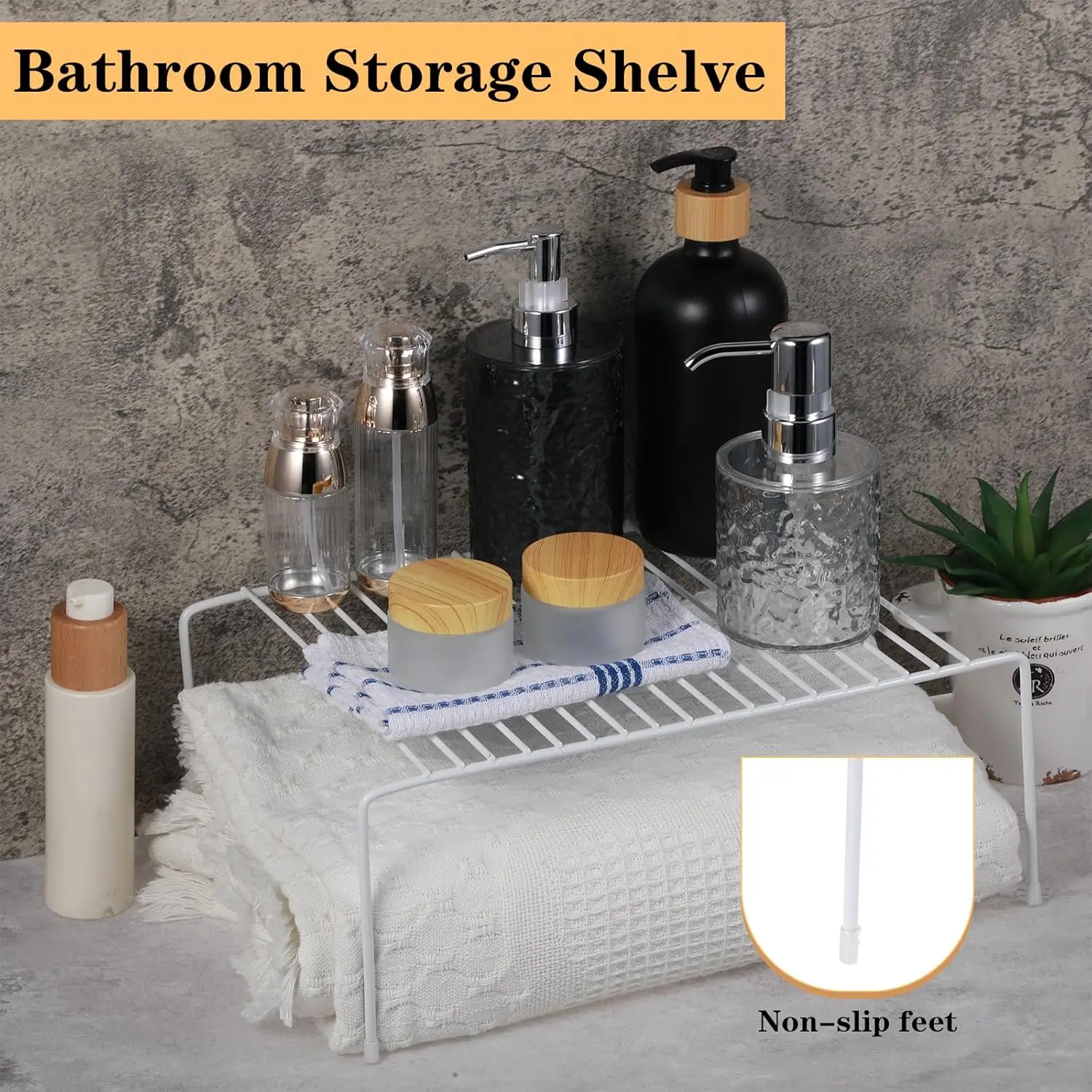 Expandable Kitchen Cabinet Organizer with Scratch-Resistant Feet – Metal Shelf Rack for Counter, Pantry, Freezer