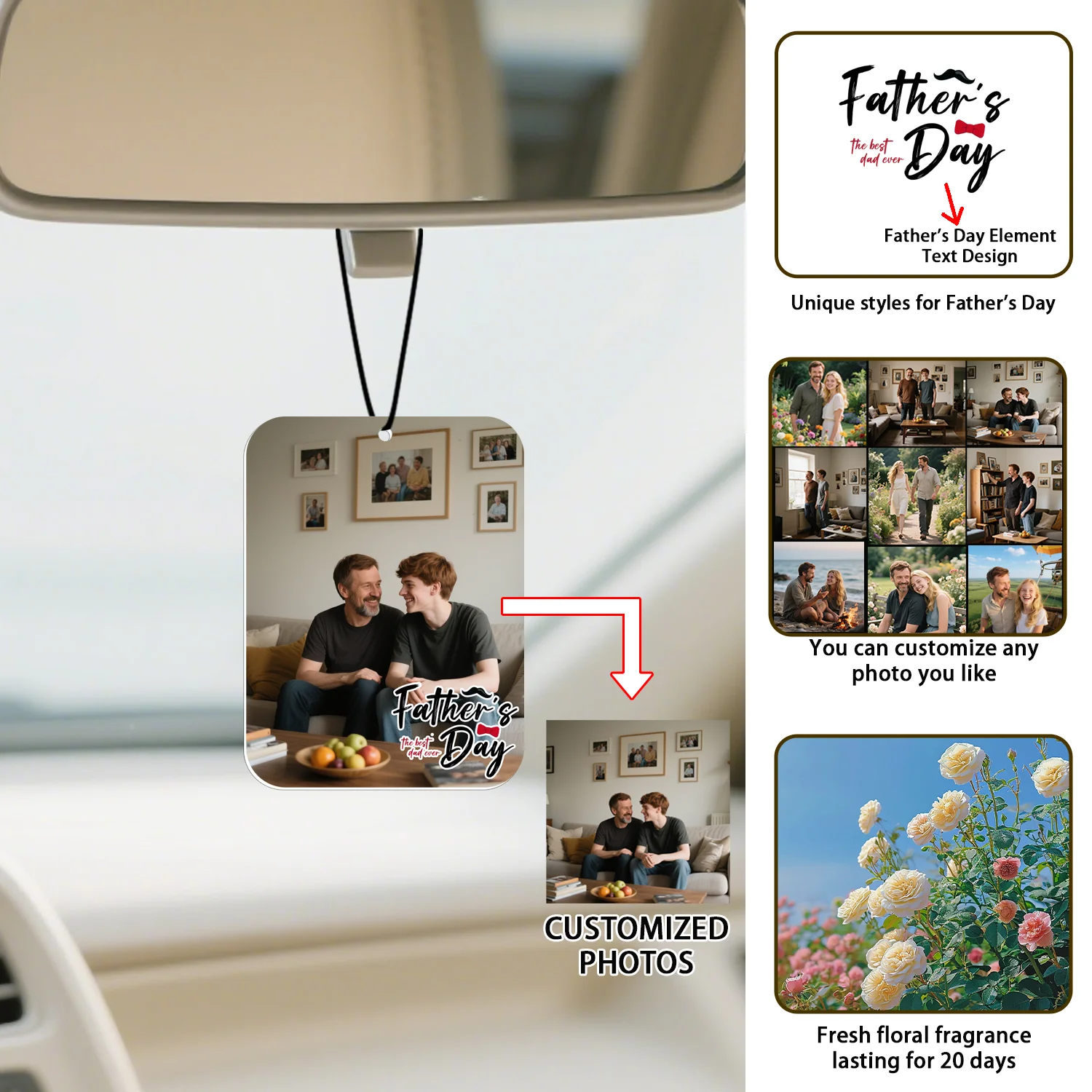 

1pc/3pcsCustom Father's Day Theme Car Photo Air Freshener, Father's Birthday, Car Rearview Mirror Pendant, Commemorative Gift, P
