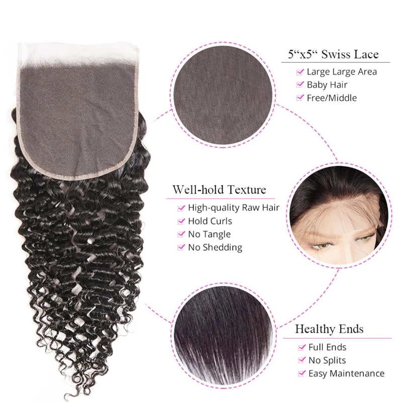

Premium 12A 180% Density 5x5 lace closure Kinky cyrly 8-22'' human hair Brazilian Virgin Remy 100% Unprocessed Pre Plucked Baby