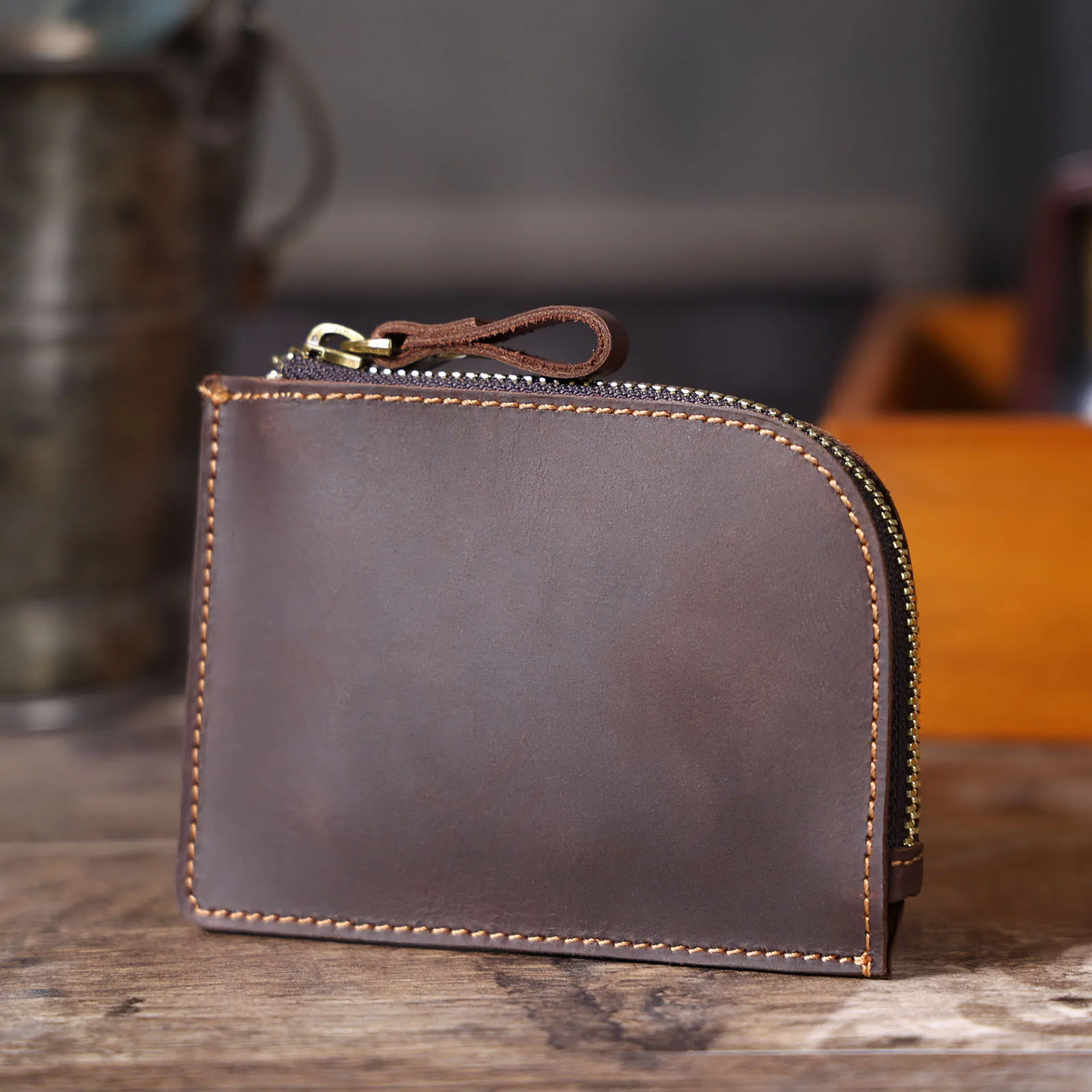 Echtes Leder Kartenhalter Einfache Mini-Geldbörse Mit YKK-Reißverschluss Crzay House Leder Perfekt zum Tragen von Münzen, Karten, Schlüsseln – Detail 8