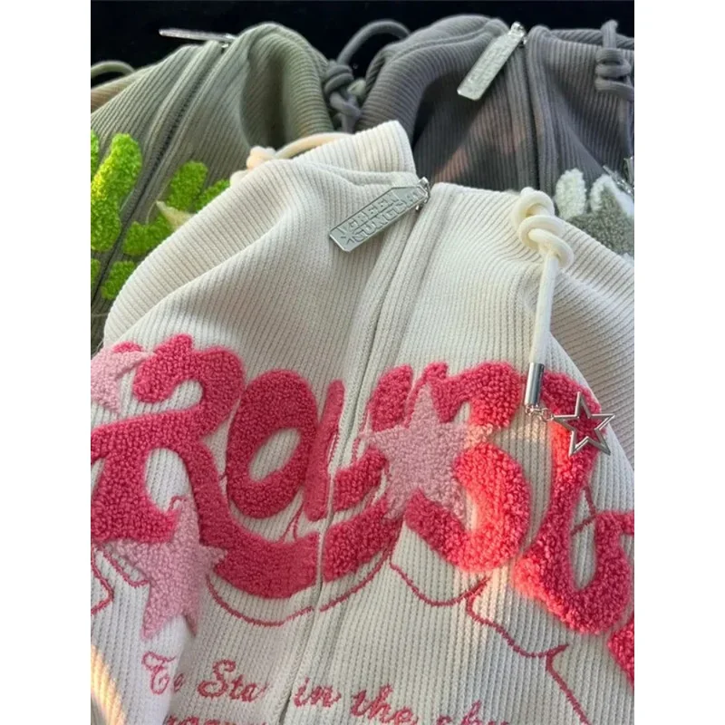 Deeptown-sudaderas con estampado de estrellas para mujer, sudaderas con capucha con estampado de estrellas de gran tamaño, ropa de calle Vintage, Top con cremallera MN1