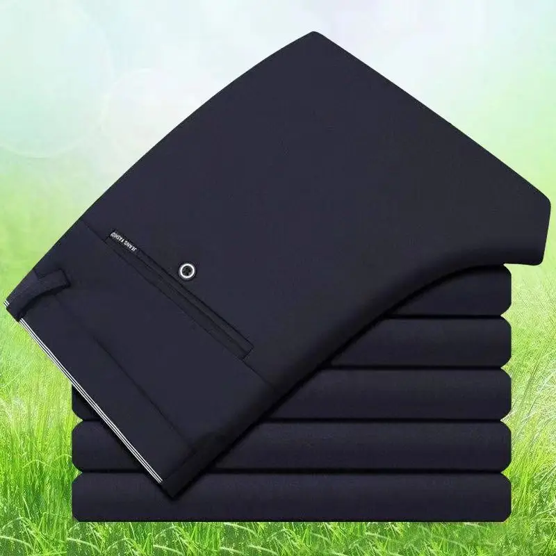 Pant men 2026 casual Summer thin stretch slim casual pants men's anti-wrinkle no-iron versatile black pants men's long pants