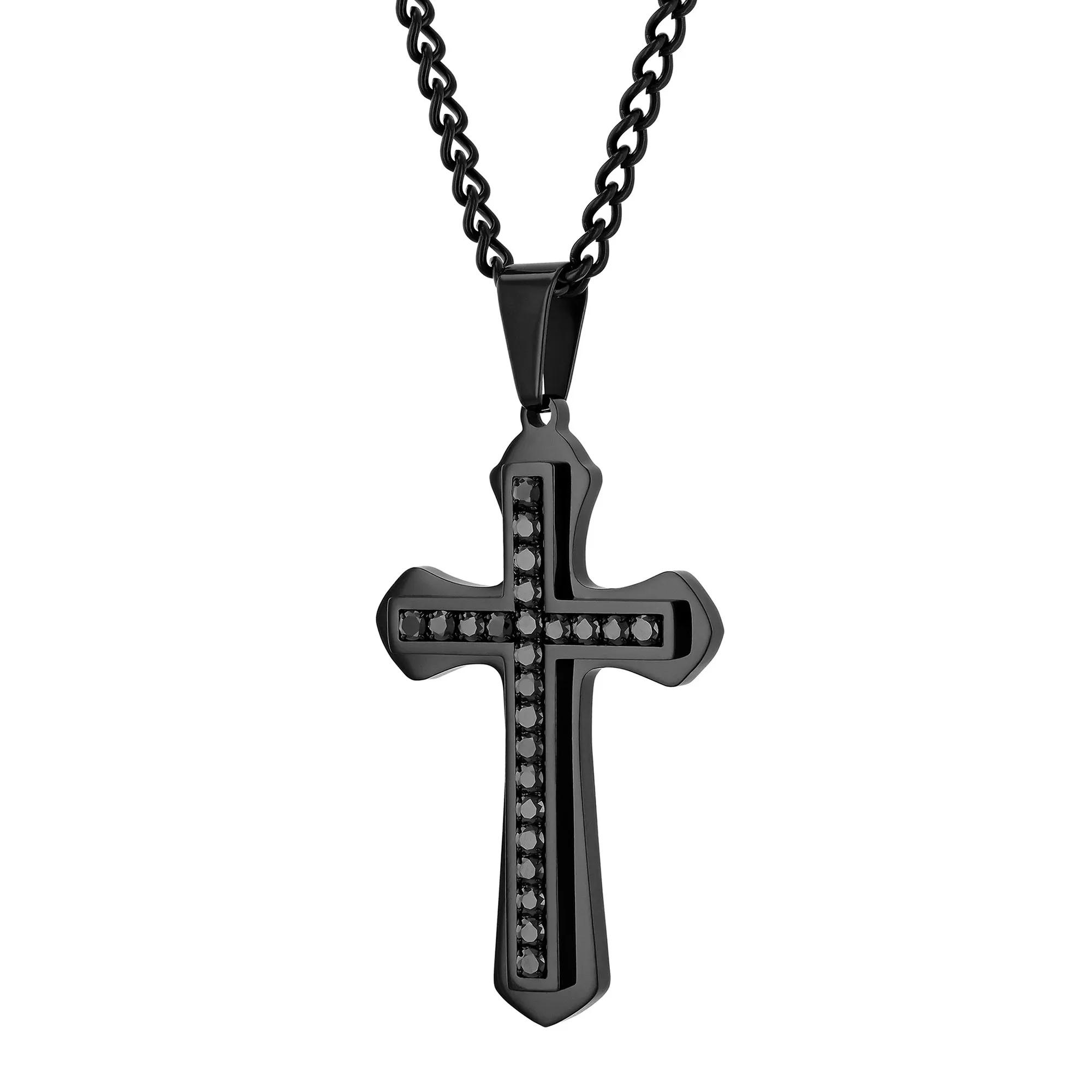 قلادة رجالية من Believe by Brilliance مصنوعة من الفولاذ المقاوم للصدأ باللون الأسود والكريستال