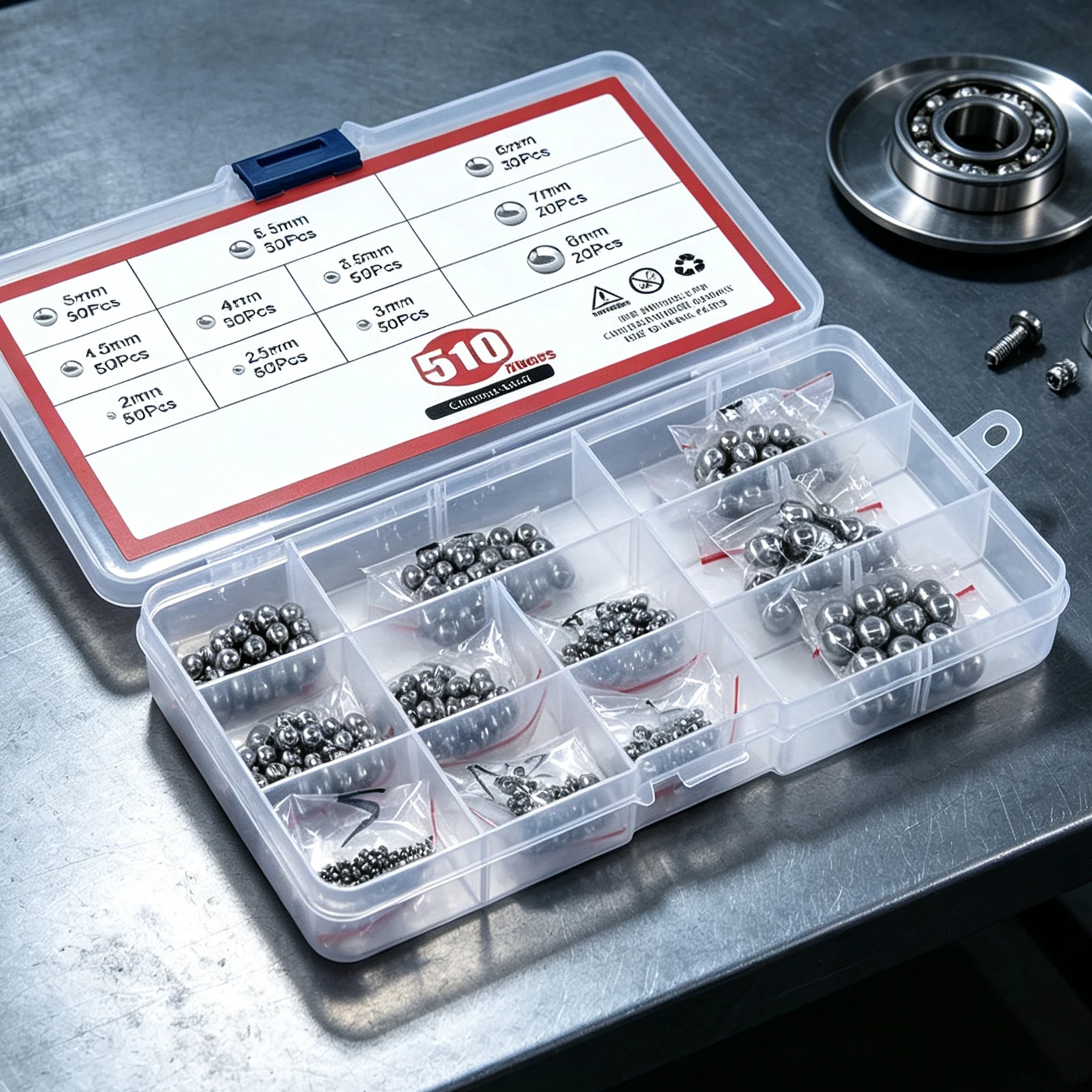 510PC Stainless Steel 304 Steel Ball 2 2.5 3 3.5 4 4.5 5 5.5 6 7 8mm  Assortment Precision Bearing Balls Accessories