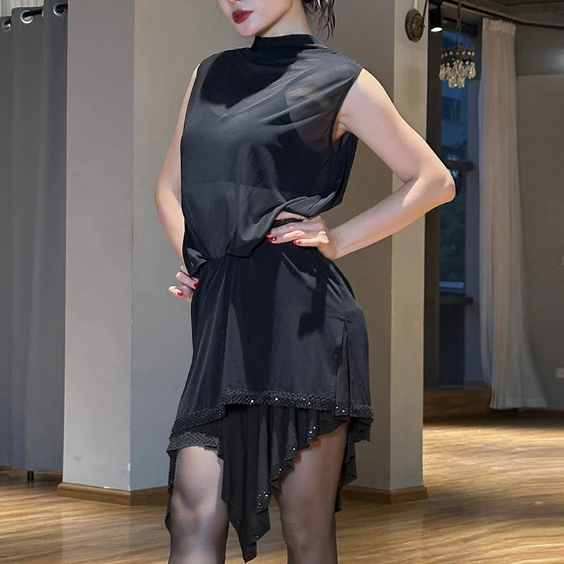 新しいラテンダンス練習着 レディース 夏 メッシュチュニック 大人 サルサ チャチャチャ タンゴ ダンス衣装 ダンサーライン ダンス服 2042