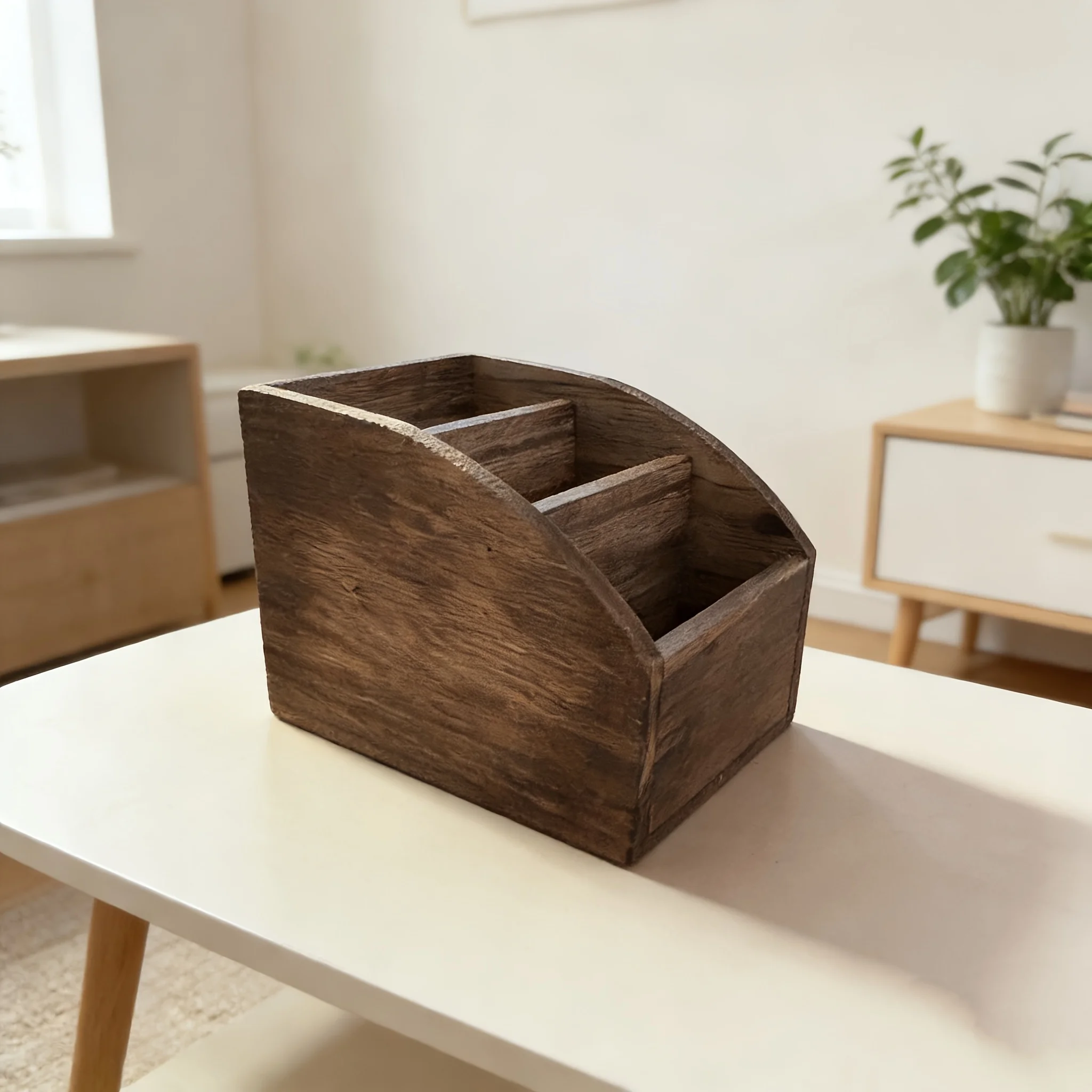Vintage Solid Wood Remote Control Storage Box Multi Compartment Desk Organizer For Bedroom Nightstand Living Room Desktop Storag view 5