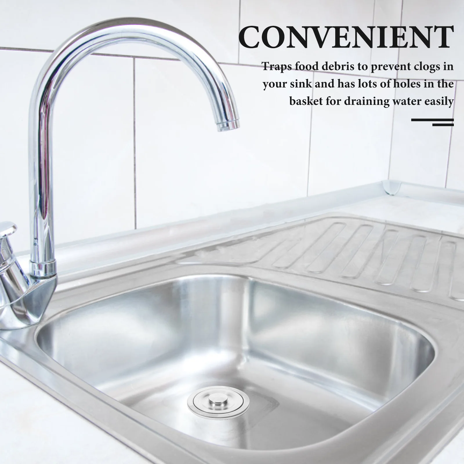 Stainless Steel Drain Assembly Round Design Dishwasher Safe For Kitchen Sink Strainer Durable Rustproof Drain For Home