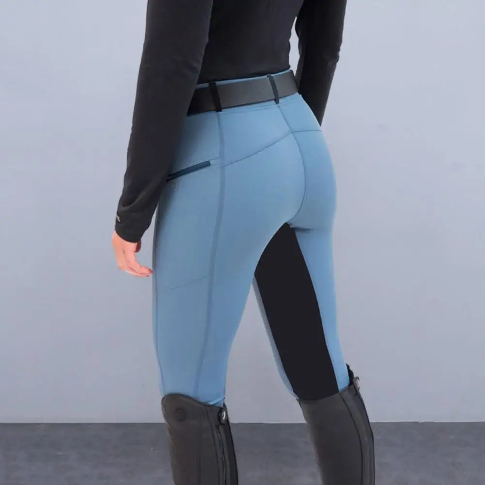 High-waisted Riding Pants High Waist Color Matching Equestrian Pants with Zipper Pockets for Women Slim Fit Breathable Horse