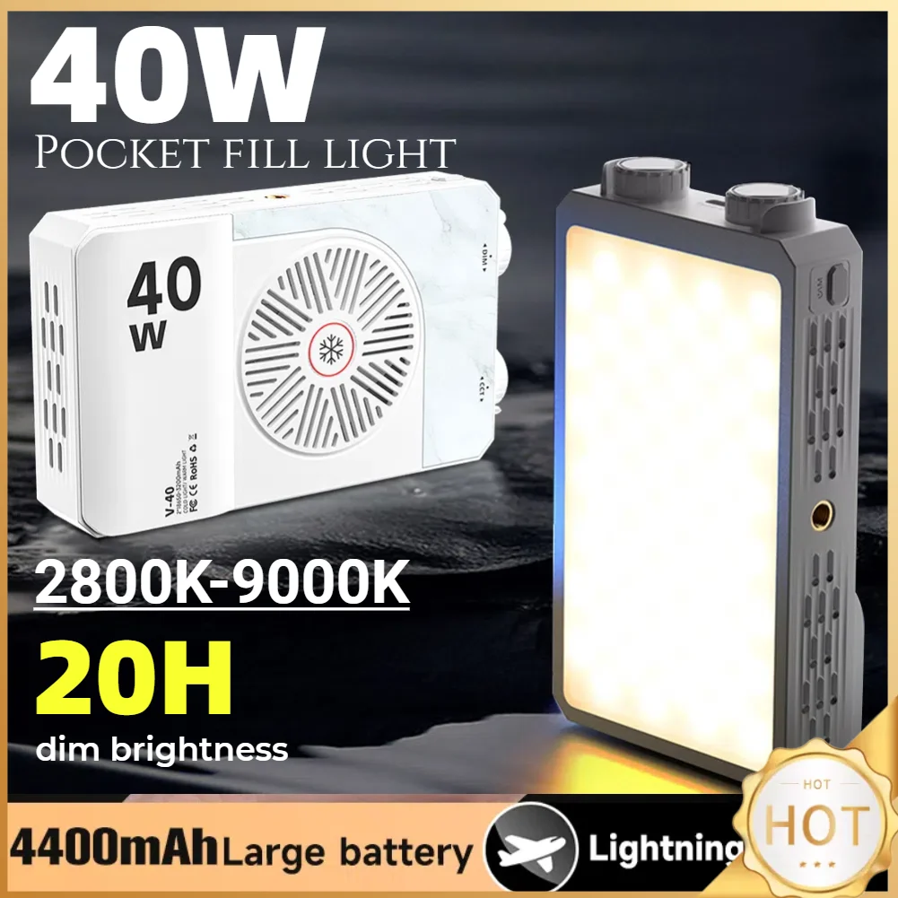 40W LED Camera Light 2800K-9000K RGB Video Light 4400mAh Rechargeable Photography Lighting Portable Light Panel