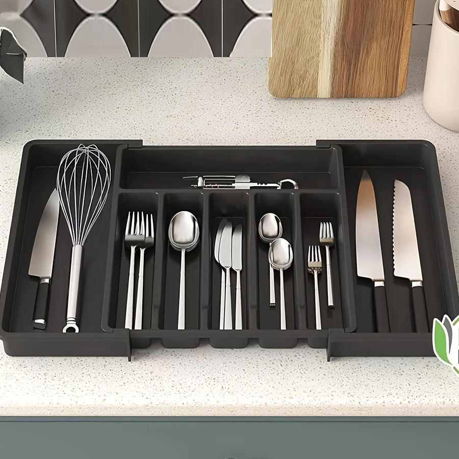 Expandable Cutlery Tray, With 8 Compartments, Adjustable Plastic Kitchen Utensil Organizer, Fork Spoon   Drawer Divider, Flatwar