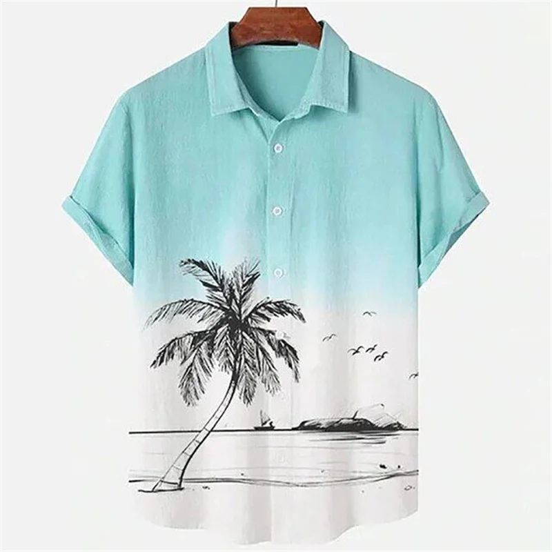 3D Coconut Tree Leaf Printed Shirt For Men Tropic Hawaiian Shirt Summer Cool Short Sleeves Oversized Tops Women Blouse Clothing