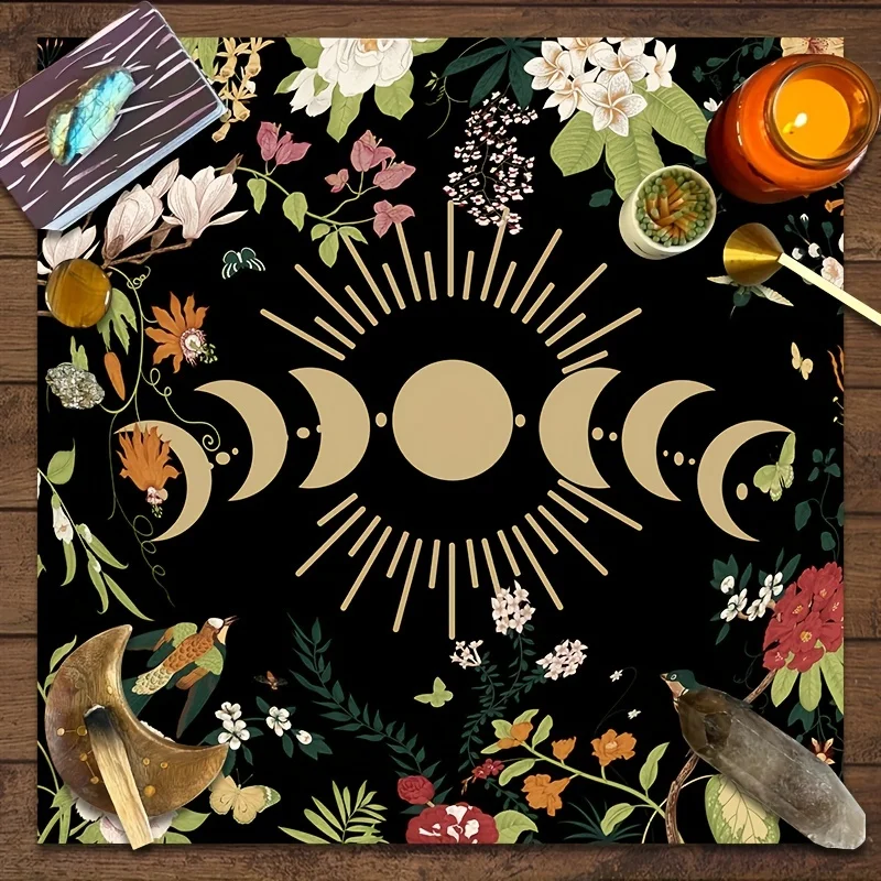 VIKAMA Moon Phase Flower Altar Cloth Non-Physical Bank Ticket Tarot Card Reading Pad For Tarot Card Diffusion Witchcraft Decor