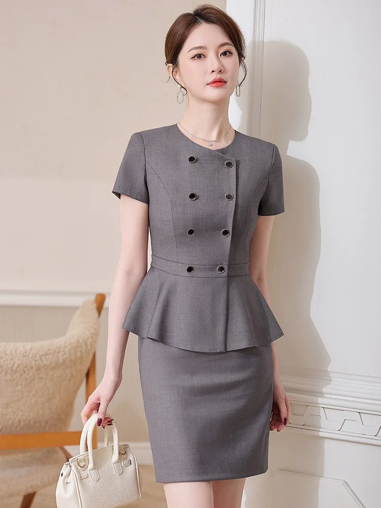 

Gray Short Sleeve Professional Suit Skirt Set Women's Summer High-end Personality Workwear Jewelry Store Reception Hotel Fron...