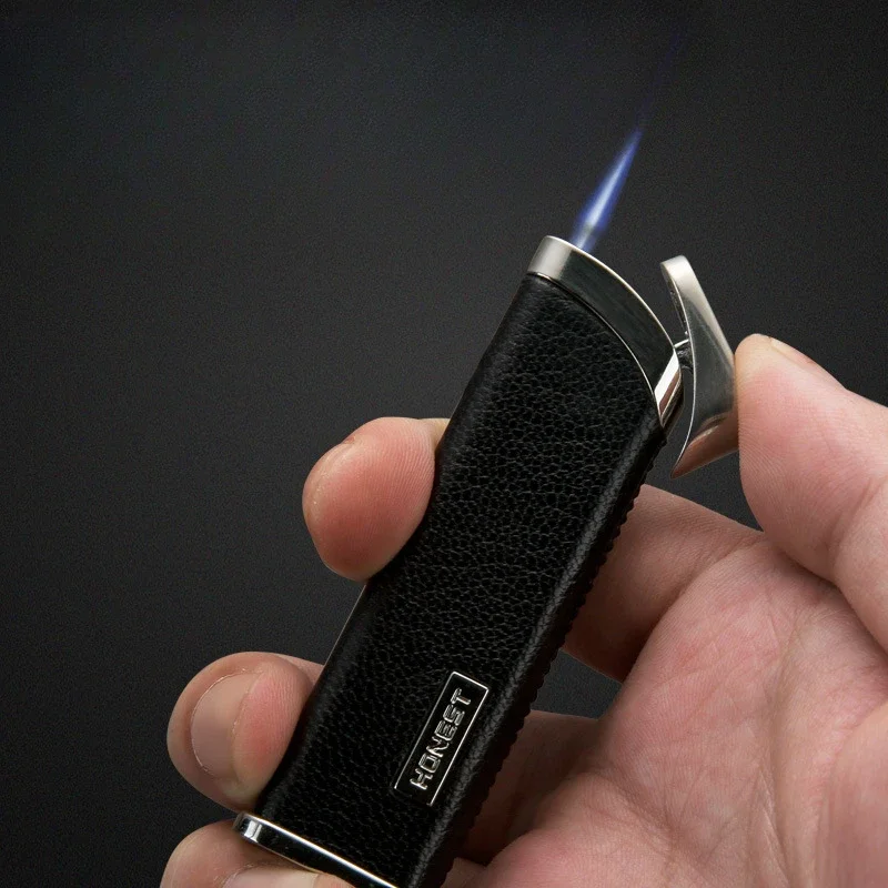 HONEST Thin Lighter Metal Jet Torch Gas Butane Lighter Turbo Windproof Blue Flame Inflatable Cigarette Lighter Cheap Lighters