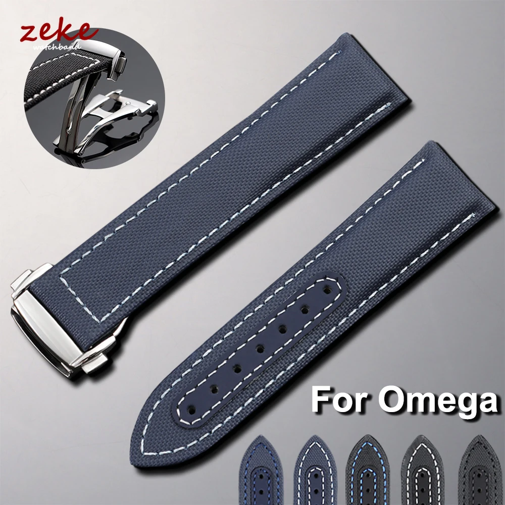 

Нейлоновый ремешок для часов Omega Seamaster 300, 20 мм, 22 мм, ремешок для часов Speedmaster с раскладывающейся застежкой, мужские спортивные черные браслеты