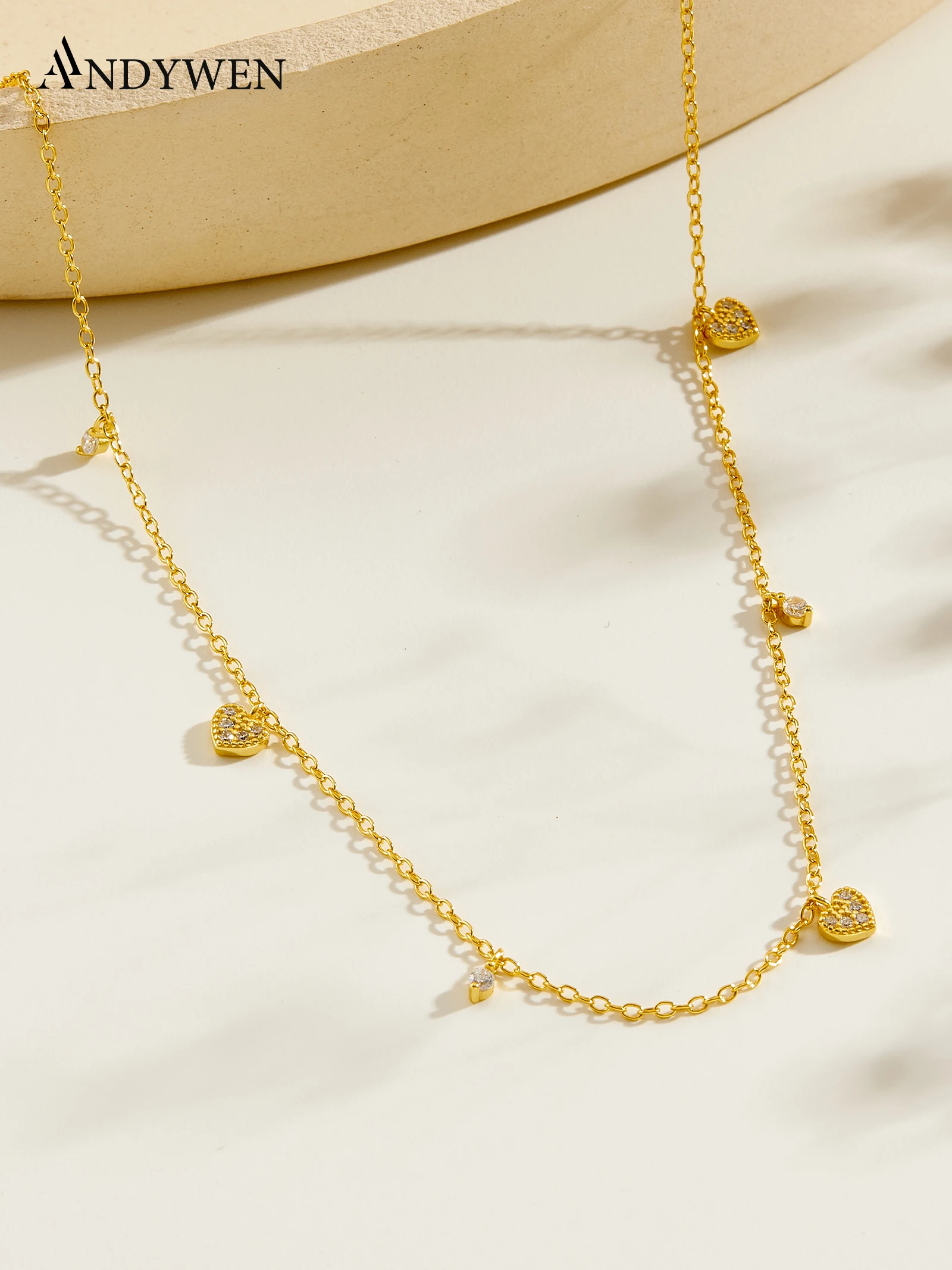 

Серебряное колье ANDYWEN 925 пробы с сердечком, цепочка с фианитами и подвеской в форме капли, изысканный подарок в коробке для женщин, романтическое украшение для повседневной носки