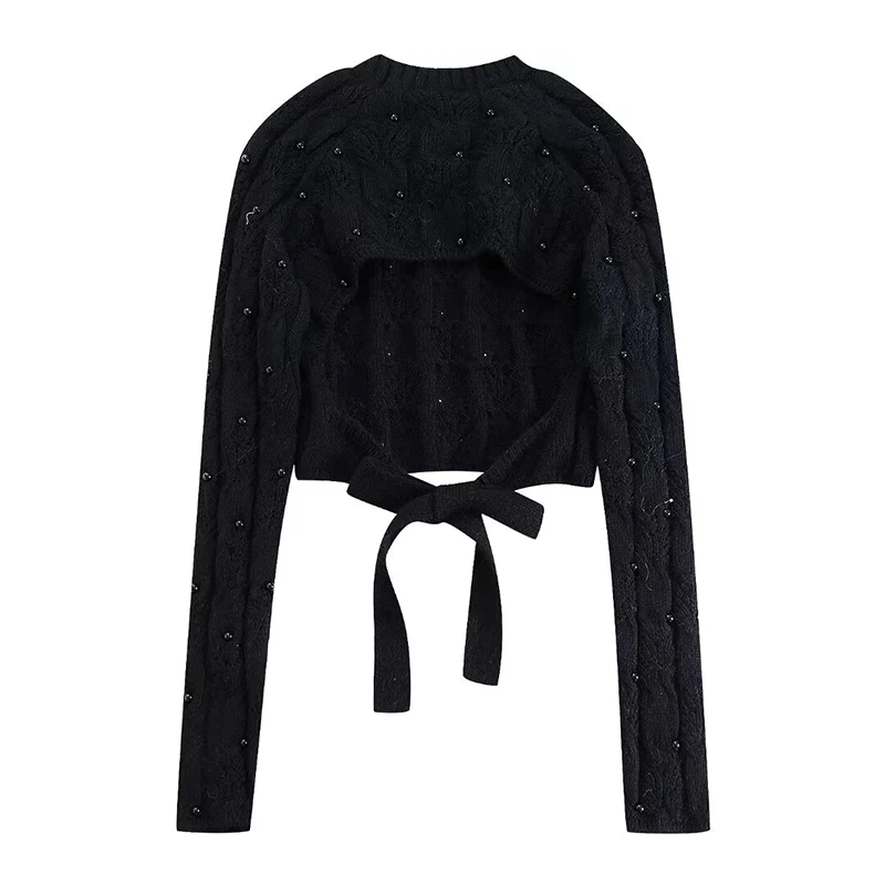 Women Knit Sweater Mini Skirt Suits Two-Piece Winter Round Collar Pullover O-Neck  Lace-up Tops Short Skirt Set Outfit