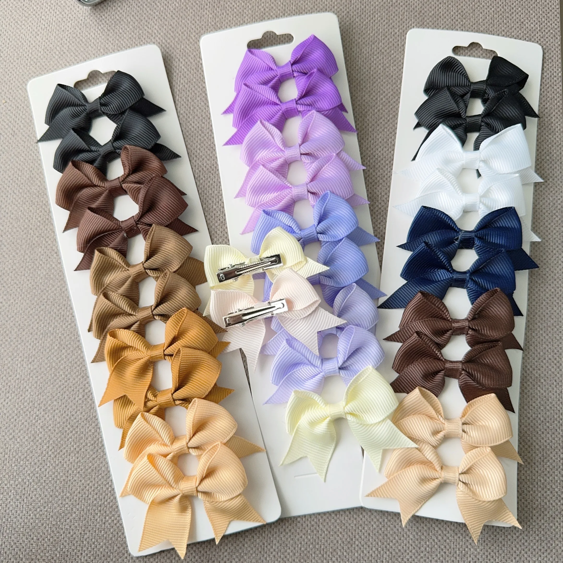 

7Styles 10Pcs/card Solid Hair Bows New Handmade Grosgrain Ribbon Bowknot Hair Clips For Baby Gift Girl Kids Hair Accessories