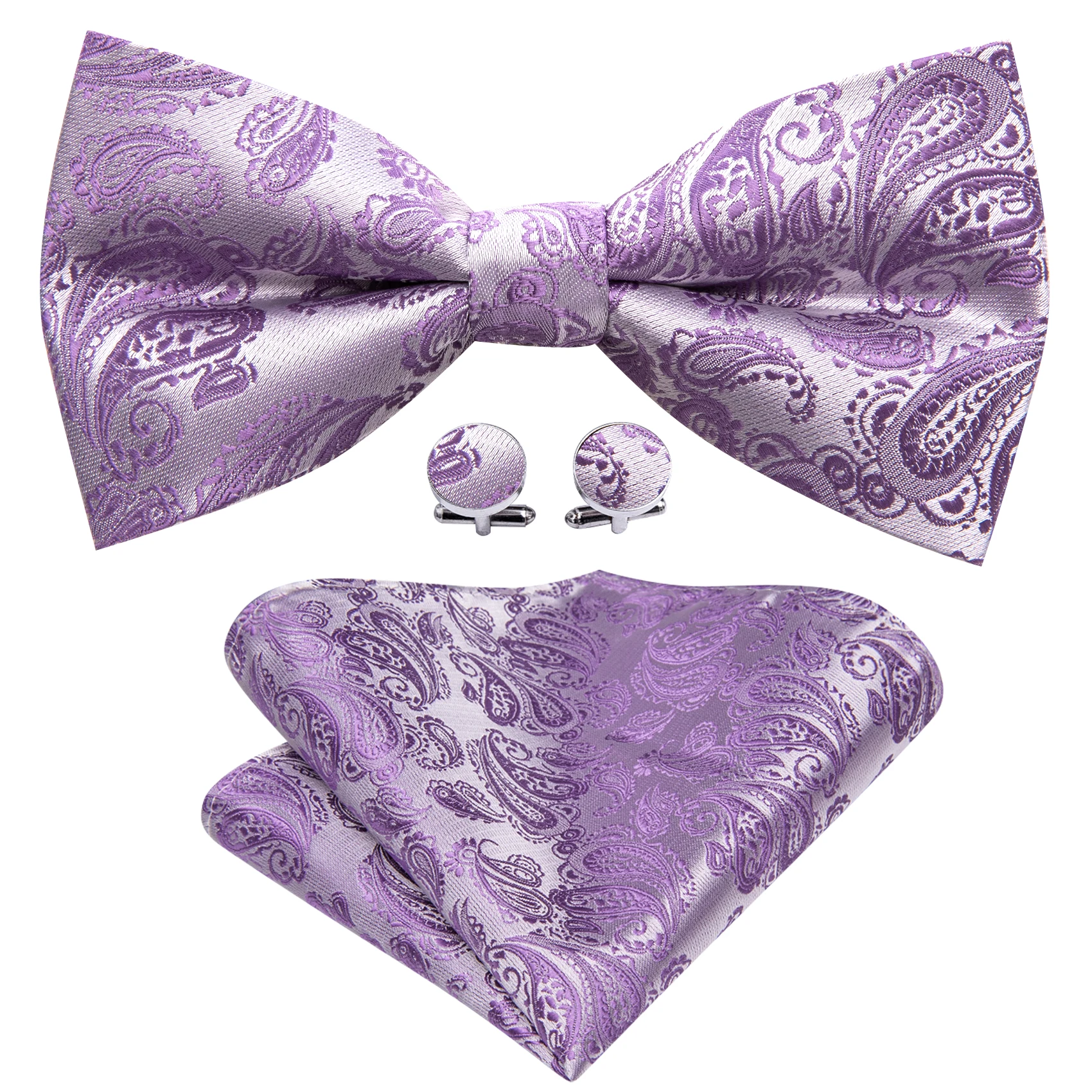 Barry.Wang Jacquard-Herrenfliege, vorgebundene Fliege, lila, grün, schwarz, Paisley-Krawatten, Einstecktuch, Manschettenknöpfe, Set, Hochzeit, Party